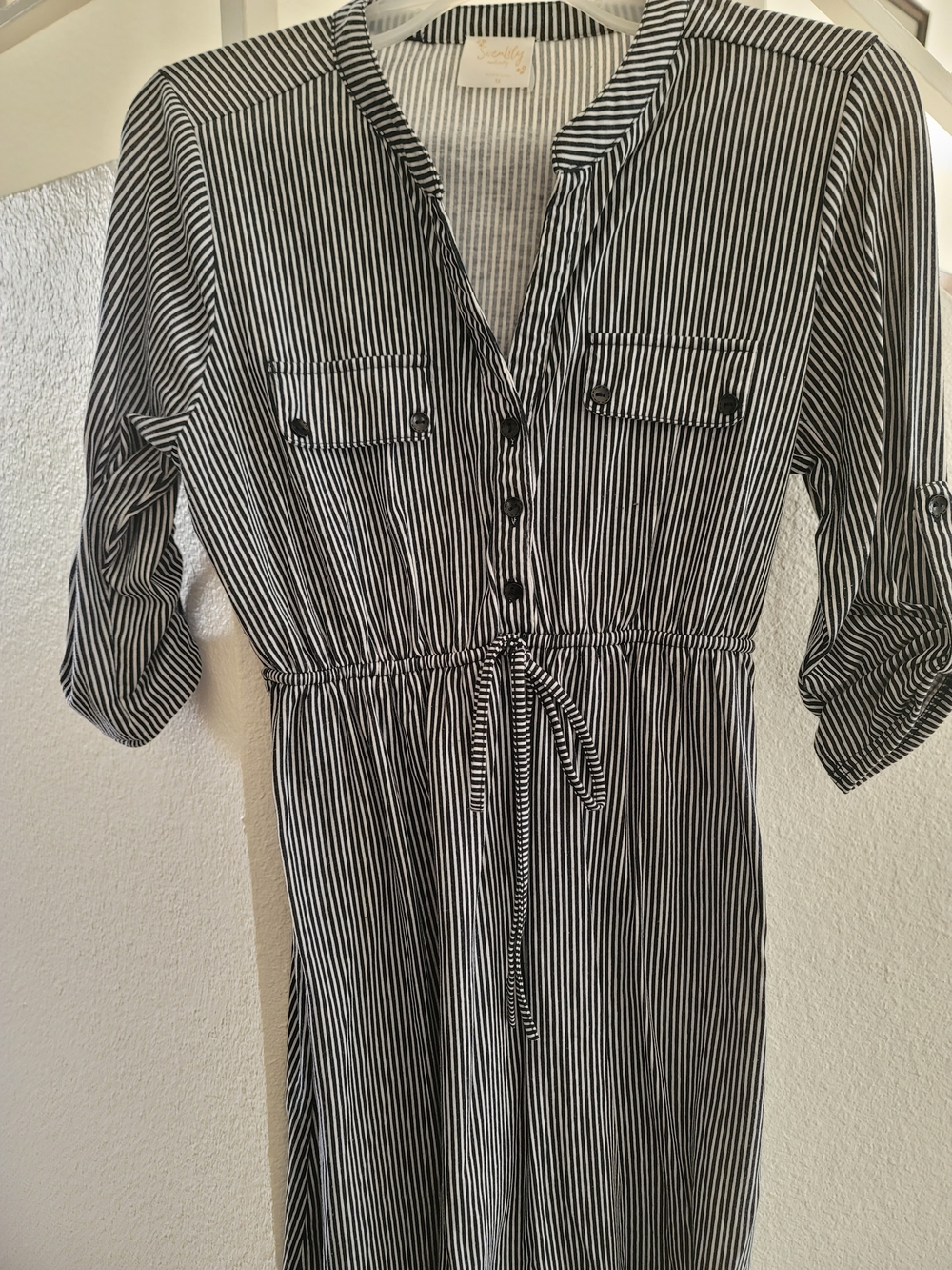 Black & White Striped Drawstring Shirt Dress (Maternity)